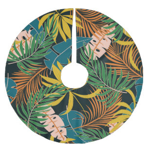 Falda Para El Árbol De Navidad De Poliéster Patrón de plantas brillantes tropicales de verano