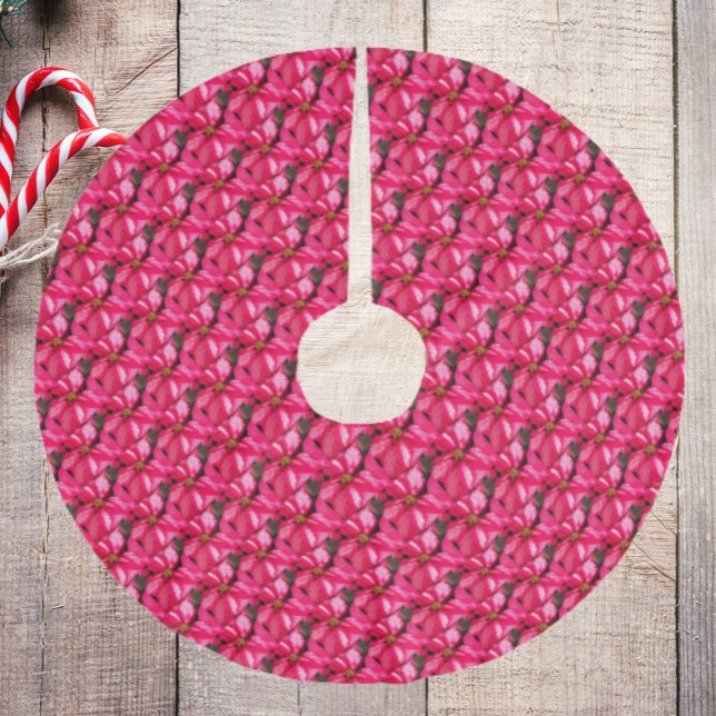 Falda Para El Árbol De Navidad De Poliéster Patrón de Poinsettia Variada Rosa (In Situ)