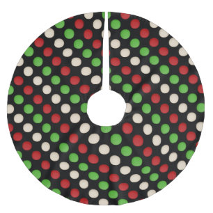 Falda Para El Árbol De Navidad De Poliéster Patrón de puntos rojos verdes y blancos