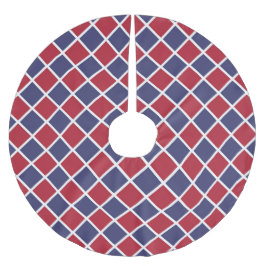 Falda Para El Árbol De Navidad De Poliéster Patrón de rombo de arlequín de cuadros rojo azul b