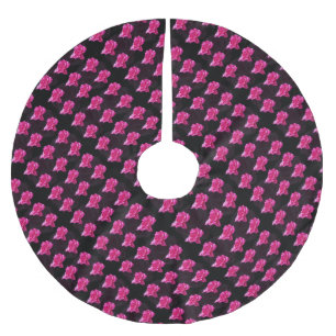 Falda Para El Árbol De Navidad De Poliéster Patrón de rosa rosa caliente y negro,
