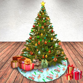 Falda Para El Árbol De Navidad De Poliéster Patrón de Santa de Navidad jugando golf con renos 