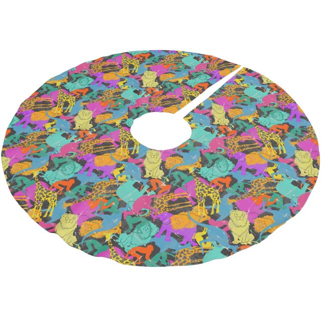 Falda Para El Árbol De Navidad De Poliéster Patrón de siluetas animales retro (Angular)