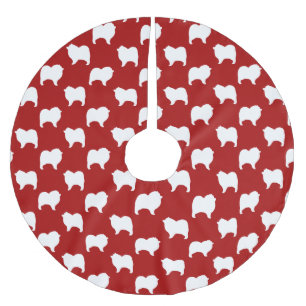 Falda Para El Árbol De Navidad De Poliéster Patrón de Siluetas de Perro Keeshond Rojo y Blanco