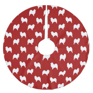 Falda Para El Árbol De Navidad De Poliéster Patrón de Siluetas de Samoyedo Rojo