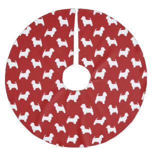 Falda Para El Árbol De Navidad De Poliéster Patrón de siluetas de terrier blanco de West Highl