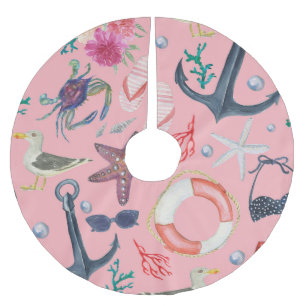 Falda Para El Árbol De Navidad De Poliéster Patrón de Starfish de Anclaje de color de agua náu