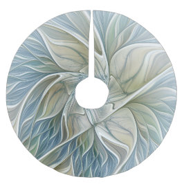 Falda Para El Árbol De Navidad De Poliéster Patrón de sueño floral Resumen Fractal caqui azul