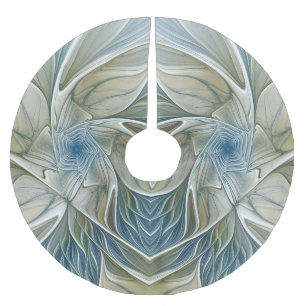 Falda Para El Árbol De Navidad De Poliéster Patrón de sueño floral Resumen Fractal caqui azul