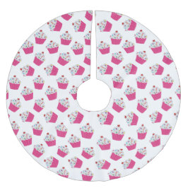 Falda Para El Árbol De Navidad De Poliéster Patrón de tarta rosa rosa brillante de postre dulc