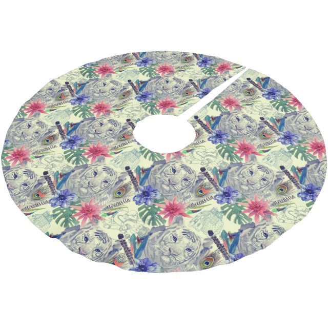 Falda Para El Árbol De Navidad De Poliéster Patrón de tigre de estilo indio vintage (Angular)