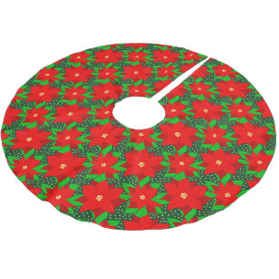 Falda Para El Árbol De Navidad De Poliéster Patrón de vacaciones botánicas de flor de Poinsett