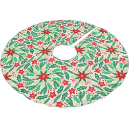 Falda Para El Árbol De Navidad De Poliéster Patrón de vacaciones botánicas Holly y Poinsettia