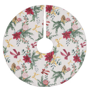 Falda Para El Árbol De Navidad De Poliéster Patrón de vegetación botánica de Navidades rosados