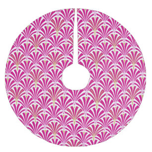 Falda Para El Árbol De Navidad De Poliéster Patrón de ventilador Art Decó - rosa fucsia