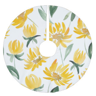 Falda Para El Árbol De Navidad De Poliéster Patrón de verano de hojas de flores amarillas