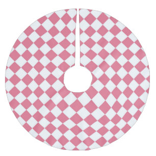 Falda Para El Árbol De Navidad De Poliéster Patrón de verificador de diamantes blancos rosa