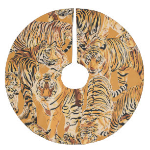 Falda Para El Árbol De Navidad De Poliéster Patrón de vida salvaje del Safari del Tigre de épo