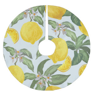 Falda Para El Árbol De Navidad De Poliéster Patrón de vintage de fruta tropical limón