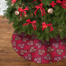 Falda Para El Árbol De Navidad De Poliéster Patrón de Vintage Rojo de Corazones de Boho Elegan