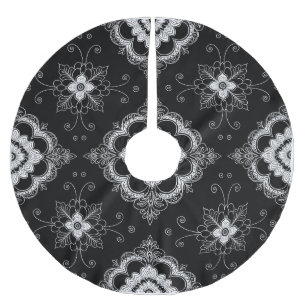 Falda Para El Árbol De Navidad De Poliéster Patrón decorativo de encaje en blanco y negro
