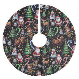 Falda Para El Árbol De Navidad De Poliéster Patrón decorativo de Navidad con fondo negro