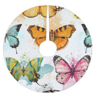 Falda Para El Árbol De Navidad De Poliéster Patrón delgado sin foco de mariposa acuarela