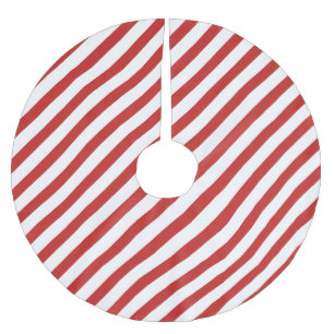 Falda Para El Árbol De Navidad De Poliéster Patrón diagonal rojo y blanco