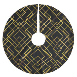 Falda Para El Árbol De Navidad De Poliéster Patrón dorado geométrico, sin fisuras.