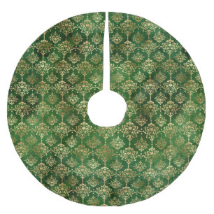 Falda Para El Árbol De Navidad De Poliéster Patrón elegante de damasco vintage verde de Reliev