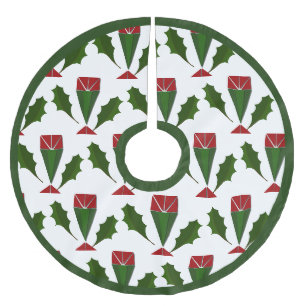 Falda Para El Árbol De Navidad De Poliéster Patrón elegante vibrante Roses rojos Verde Holly A