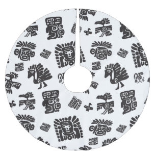 Falda Para El Árbol De Navidad De Poliéster Patrón étnico blanco-negro maya