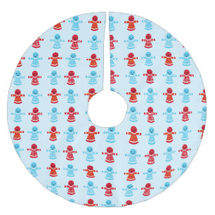 Falda Para El Árbol De Navidad De Poliéster Patrón festivo de pan de jengibre rojo y azul