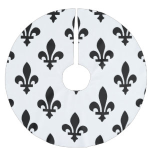 Falda Para El Árbol De Navidad De Poliéster Patrón Fleur de Lis, francés real, negro sobre bla