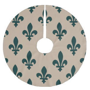 Falda Para El Árbol De Navidad De Poliéster Patrón Fleur de Lis, verde francés real en crema