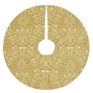 Falda Para El Árbol De Navidad De Poliéster Patrón floral barroco de Damasco dorado