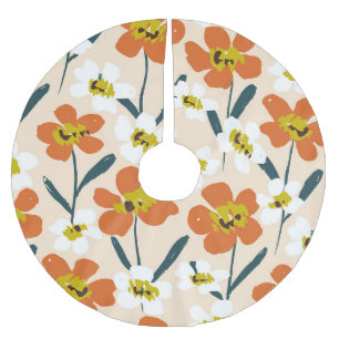 Falda Para El Árbol De Navidad De Poliéster Patrón floral colorido y vintage.