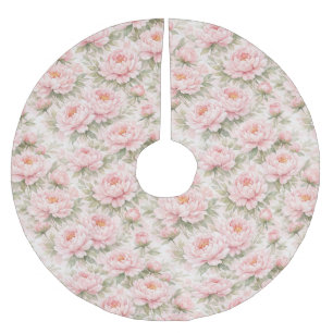 Falda Para El Árbol De Navidad De Poliéster Patrón floral continuo de peonía con acuarela suav