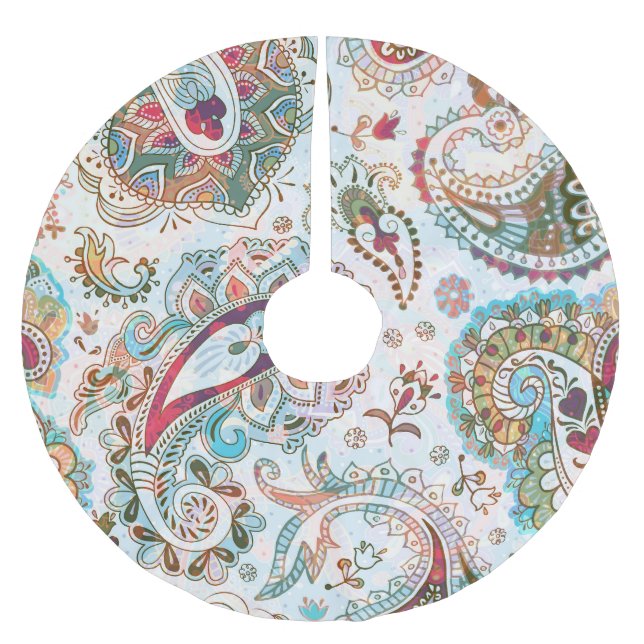 Falda Para El Árbol De Navidad De Poliéster Patrón floral étnico jacobino (Anverso)