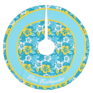 Falda Para El Árbol De Navidad De Poliéster Patrón floral Hibiscus azul de Hawái