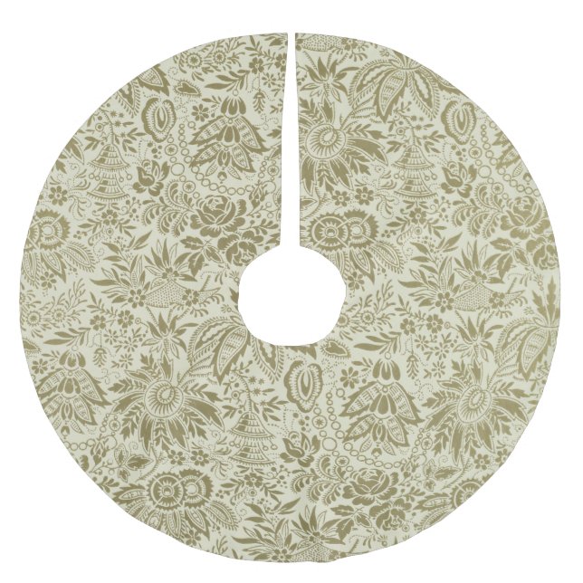 Falda Para El Árbol De Navidad De Poliéster Patrón floral Sage verde Damasco antiguo (Anverso)