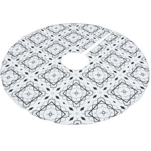 Falda Para El Árbol De Navidad De Poliéster Patrón geométrico blanco negro y plateado