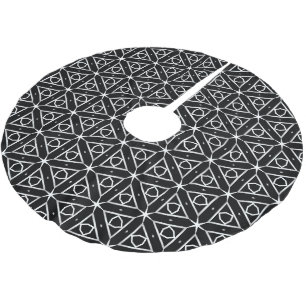 Falda Para El Árbol De Navidad De Poliéster Patrón geométrico blanco y plateado negro