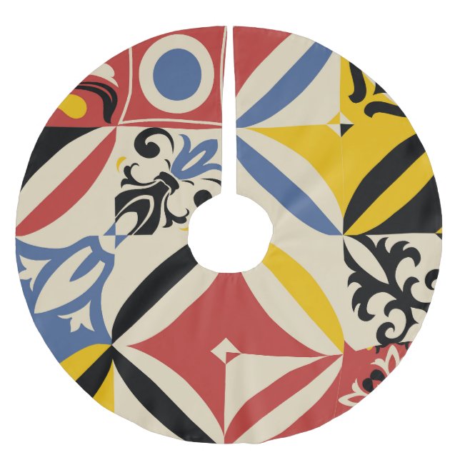 Falda Para El Árbol De Navidad De Poliéster Patrón geométrico de Azulejos Retro Sixties (Anverso)