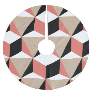 Falda Para El Árbol De Navidad De Poliéster Patrón geométrico de coral blanco y negro.