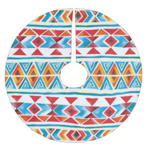 Falda Para El Árbol De Navidad De Poliéster Patrón geométrico étnico acuarela.