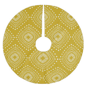 Falda Para El Árbol De Navidad De Poliéster Patrón geométrico étnico: amarillo dorado, blanco