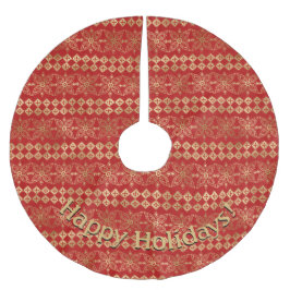 Falda Para El Árbol De Navidad De Poliéster Patrón moderno de oro y rojo Mensaje personalizabl