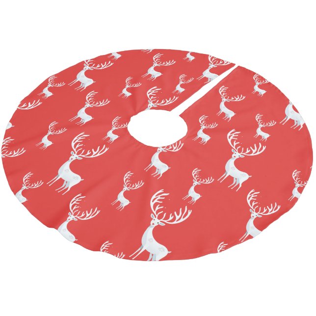 Falda Para El Árbol De Navidad De Poliéster Patrón navideño de renos rojos Simple Red Reindeer (Angular)