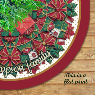 Falda Para El Árbol De Navidad De Poliéster Patrón navideño festivo rojo verde lindo personali